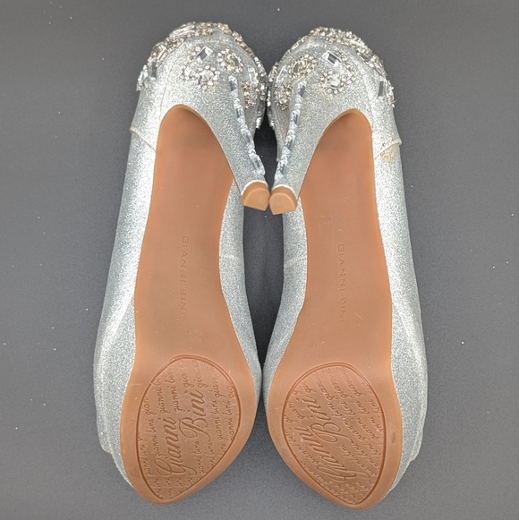 Gianni Bini Merri Silver Platform Embellished Heels - Picture 9 of 12